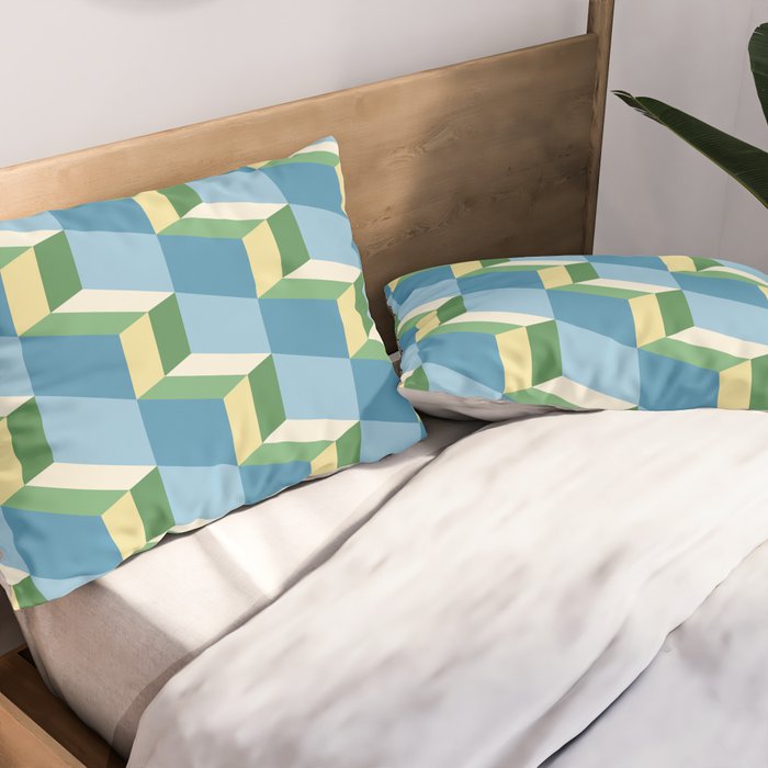 Cuboid Geometric Abstract Shapes Pattern XXVII Pillow Sham Gallery Image 2