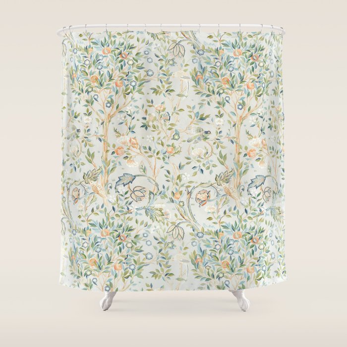 William Morris Vintage Melsetter Grey Silver Blue Pastel Floral  Shower Curtain Gallery Image 1
