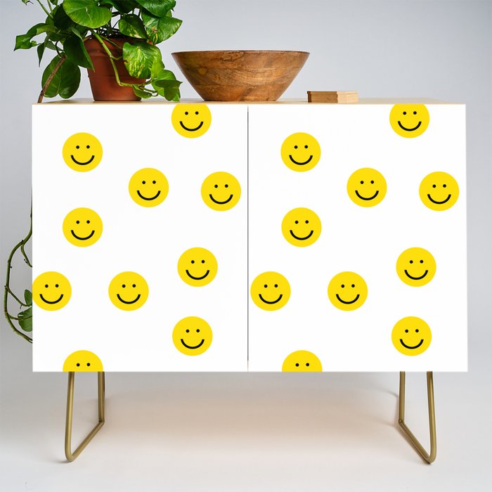 Smiley faces white yellow happy simple smiley pattern smile face kids nursery boys girls decor Credenza Gallery Image 1