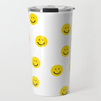 Smiley faces white yellow happy simple smiley pattern smile face kids nursery boys girls decor Travel Mug Gallery Image 1