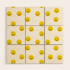 Smiley faces white yellow happy simple smiley pattern smile face kids nursery boys girls decor Wood Wall Art Gallery Image 1