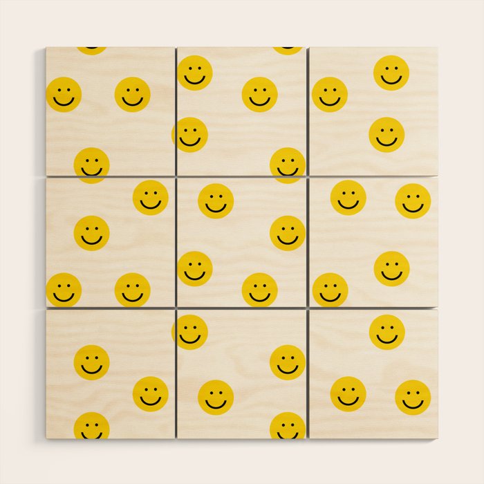 Smiley faces white yellow happy simple smiley pattern smile face kids nursery boys girls decor Wood Wall Art Gallery Image 1