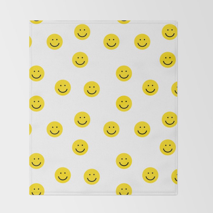 Smiley faces white yellow happy simple smiley pattern smile face kids nursery boys girls decor Throw Blanket Gallery Image 2