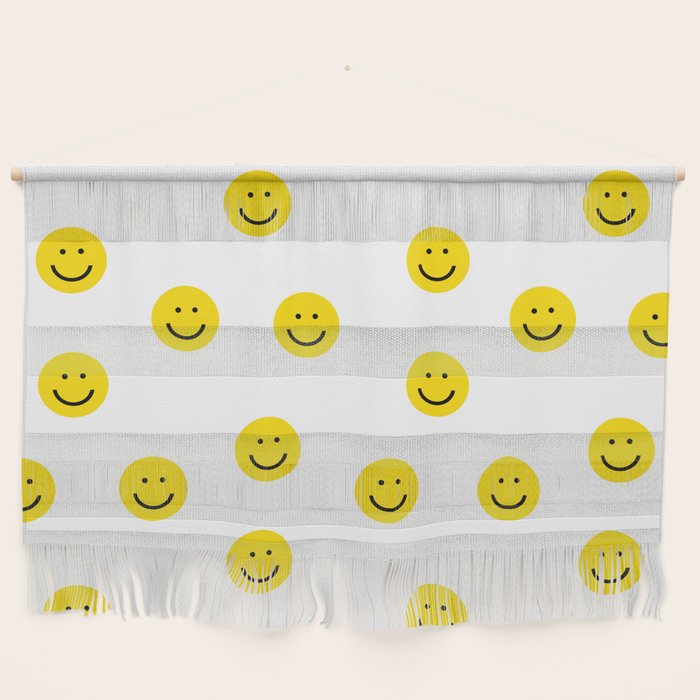 Smiley faces white yellow happy simple smiley pattern smile face kids nursery boys girls decor Wall Hanging Gallery Image 1