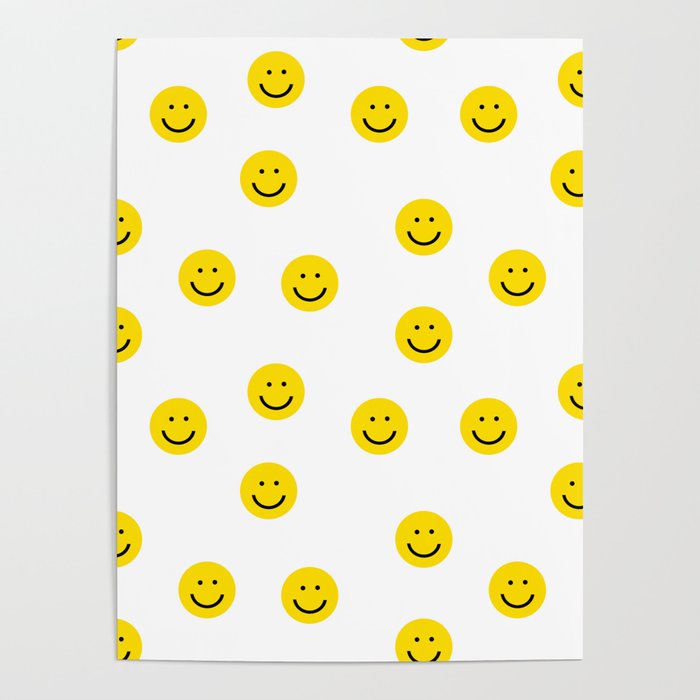 Smiley faces white yellow happy simple smiley pattern smile face kids nursery boys girls decor Poster Gallery Image 4