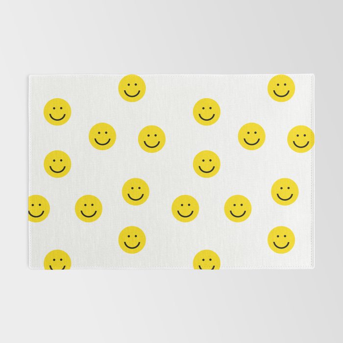 Smiley faces white yellow happy simple smiley pattern smile face kids nursery boys girls decor Rug Gallery Image 2