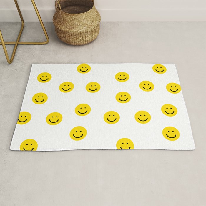 Smiley faces white yellow happy simple smiley pattern smile face kids nursery boys girls decor Rug Gallery Image 1