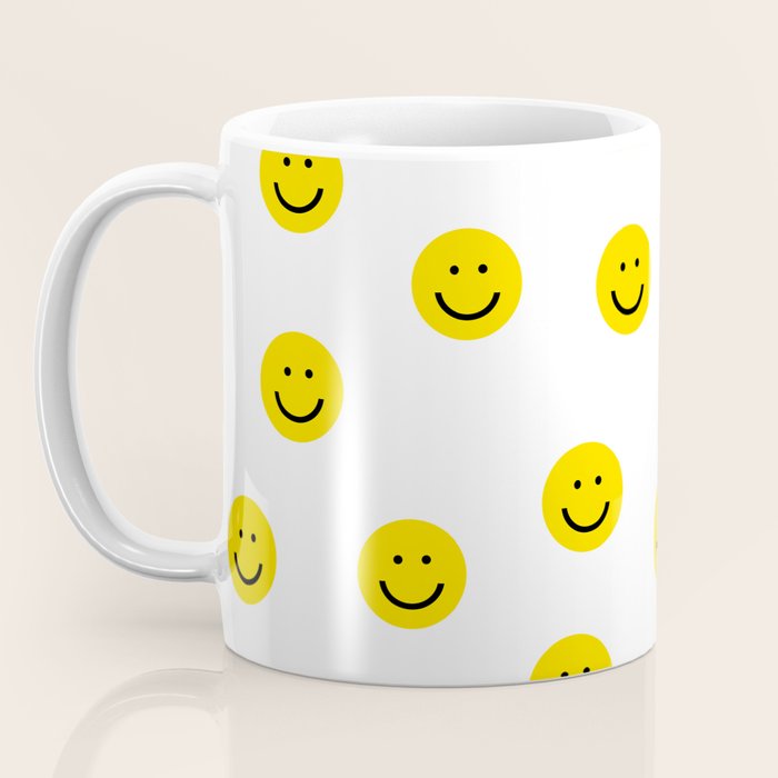Smiley faces white yellow happy simple smiley pattern smile face kids nursery boys girls decor Coffee Mug Gallery Image 3