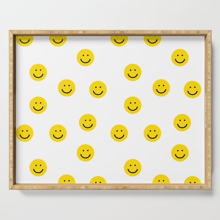 Smiley faces white yellow happy simple smiley pattern smile face kids nursery boys girls decor Serving Tray Gallery Image 1