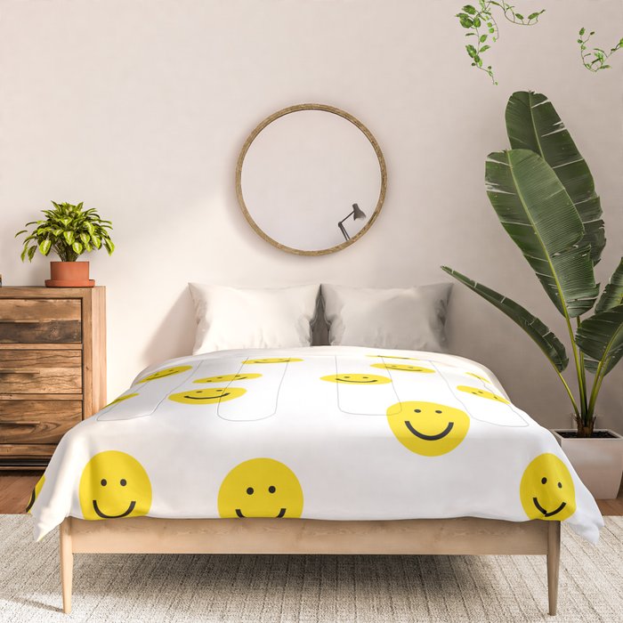 Smiley faces white yellow happy simple smiley pattern smile face kids nursery boys girls decor Comforter Gallery Image 3