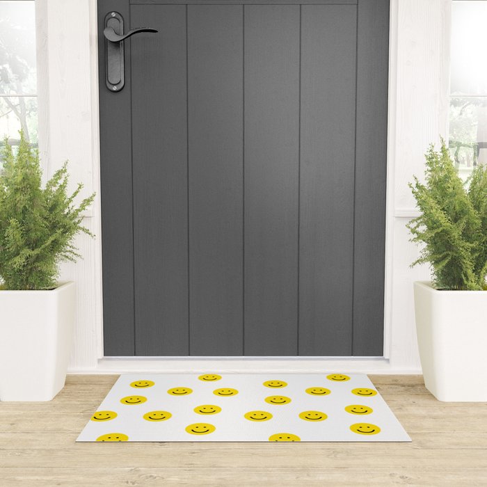 Smiley faces white yellow happy simple smiley pattern smile face kids nursery boys girls decor Welcome Mat Gallery Image 3