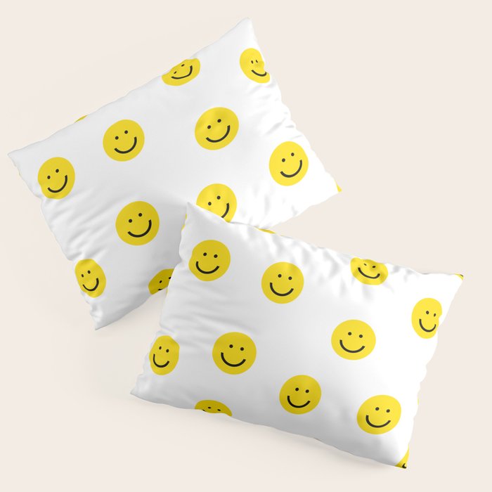 Smiley faces white yellow happy simple smiley pattern smile face kids nursery boys girls decor Pillow Sham Gallery Image 1