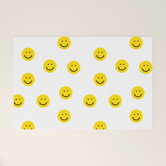 Smiley faces white yellow happy simple smiley pattern smile face kids nursery boys girls decor Welcome Mat Gallery Image 1