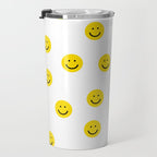 Smiley faces white yellow happy simple smiley pattern smile face kids nursery boys girls decor Travel Mug Gallery Image 3