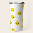 Smiley faces white yellow happy simple smiley pattern smile face kids nursery boys girls decor Travel Mug Gallery Image 2