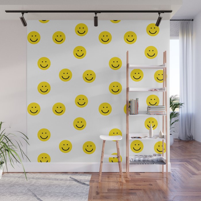 Smiley faces white yellow happy simple smiley pattern smile face kids nursery boys girls decor Wall Mural Gallery Image 1