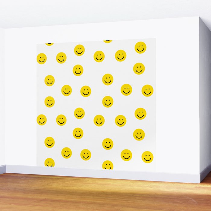 Smiley faces white yellow happy simple smiley pattern smile face kids nursery boys girls decor Wall Mural Gallery Image 2