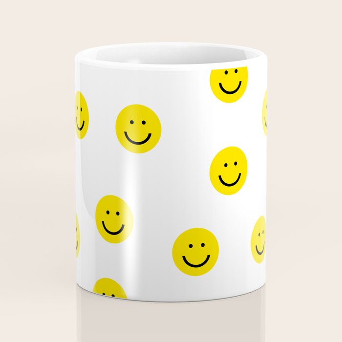 Smiley faces white yellow happy simple smiley pattern smile face kids nursery boys girls decor Coffee Mug Gallery Image 4
