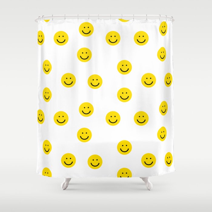 Smiley faces white yellow happy simple smiley pattern smile face kids nursery boys girls decor Shower Curtain Gallery Image 1