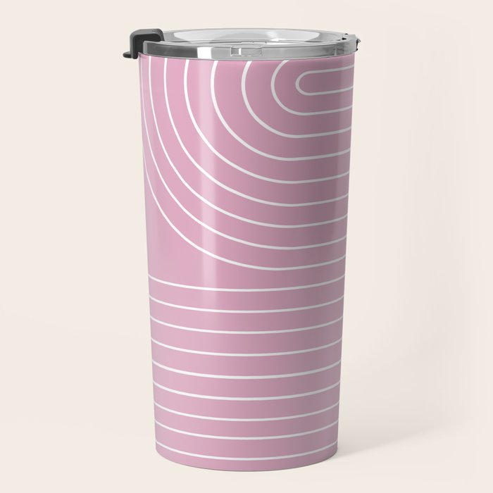 Minimal Line Curvature LXXVI Blush Pink Mid Century Modern Arch Abstract Travel Mug Gallery Image 3