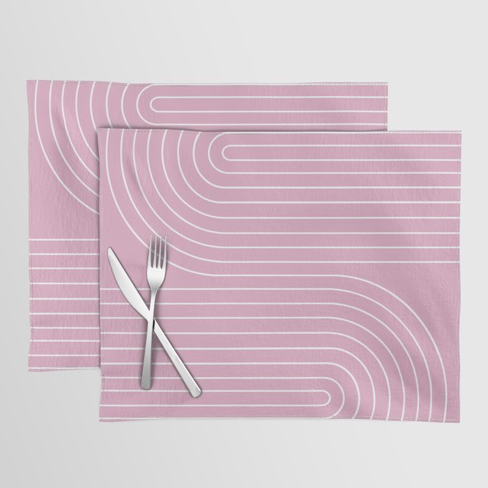 Minimal Line Curvature LXXVI Blush Pink Mid Century Modern Arch Abstract Placemat Gallery Image 1