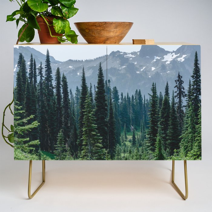 Mount Rainier Adventure III - Pacific Northwest Mountain Forest Wanderlust Credenza Gallery Image 1