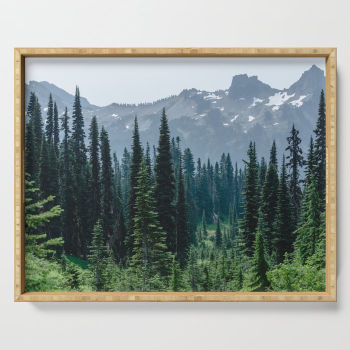 Mount Rainier Adventure III - Pacific Northwest Mountain Forest Wanderlust Serving Tray Gallery Image 1