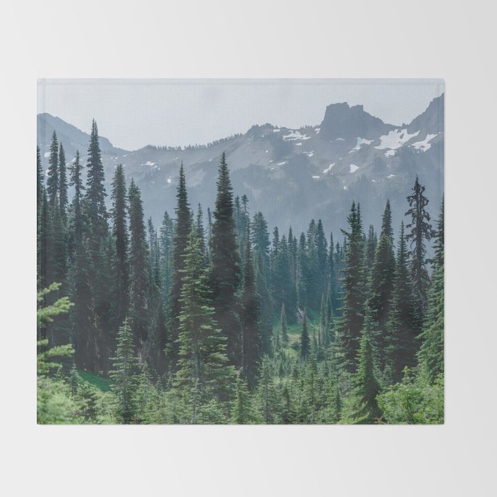Mount Rainier Adventure III - Pacific Northwest Mountain Forest Wanderlust Throw Blanket Gallery Image 2