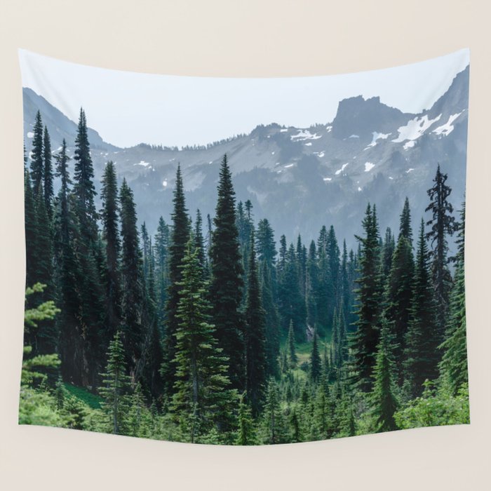Mount Rainier Adventure III - Pacific Northwest Mountain Forest Wanderlust Wall Tapestry Gallery Image 4
