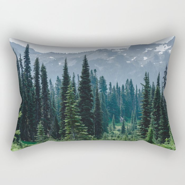 Mount Rainier Adventure III - Pacific Northwest Mountain Forest Wanderlust Rectangular Pillow Gallery Image 1