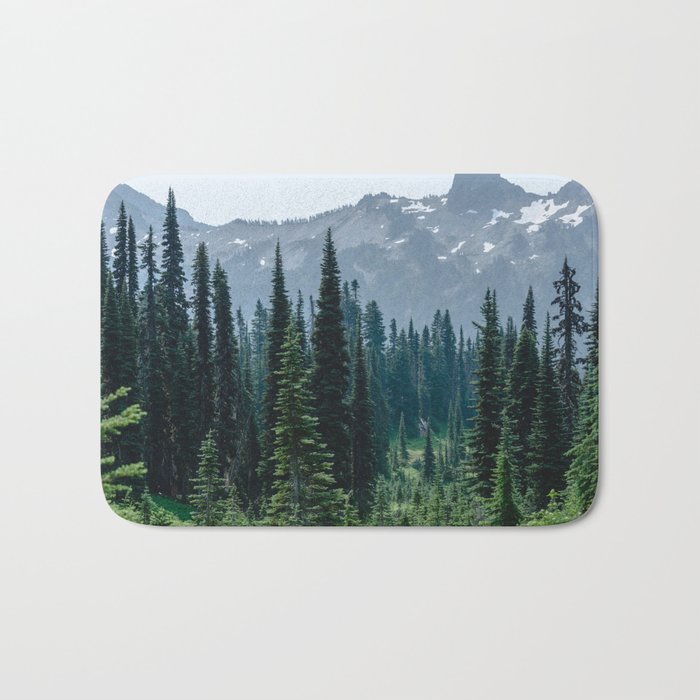 Mount Rainier Adventure III - Pacific Northwest Mountain Forest Wanderlust Bath Mat Gallery Image 1