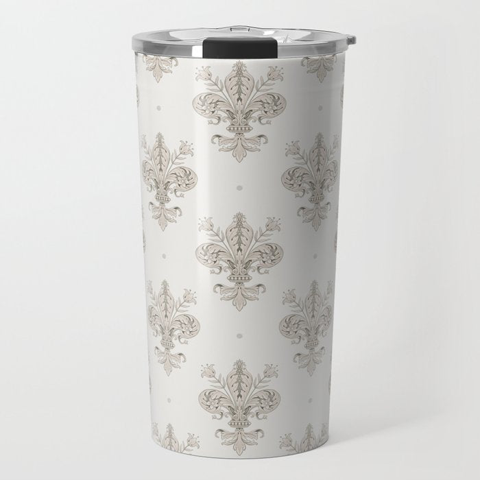 Fleur De Lis In Warm Grey Travel Mug Gallery Image 1