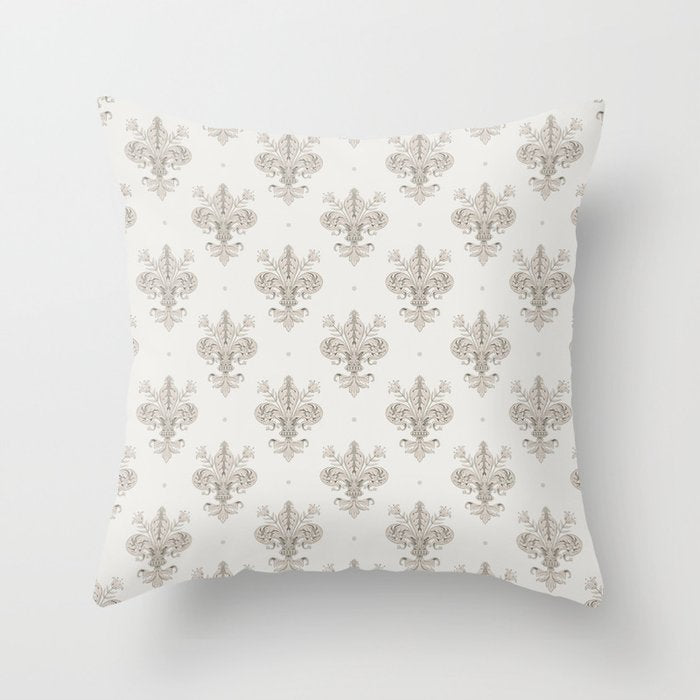 Fleur De Lis In Warm Grey Throw Pillow Gallery Image 6