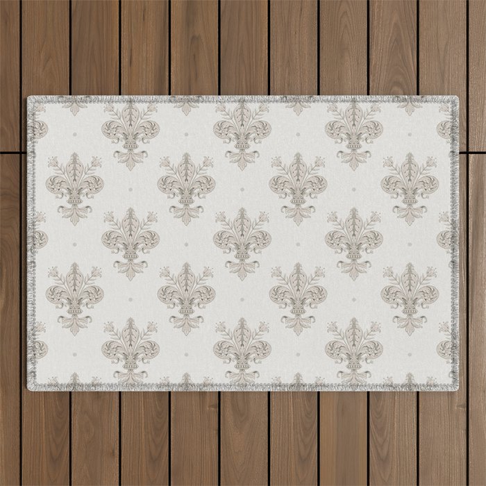 Fleur De Lis In Warm Grey Outdoor Rug Gallery Image 1