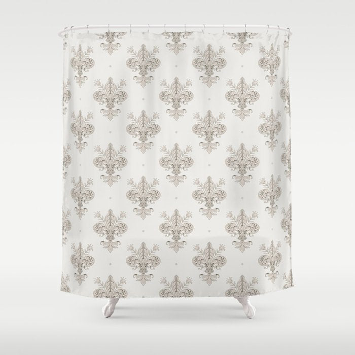 Fleur De Lis In Warm Grey Shower Curtain Gallery Image 1