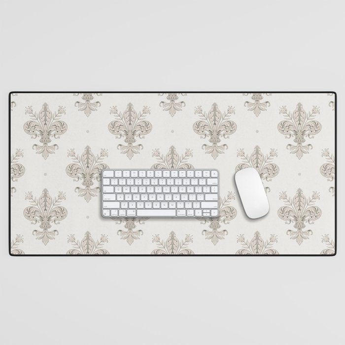 Fleur De Lis In Warm Grey Desk Mat Gallery Image 1