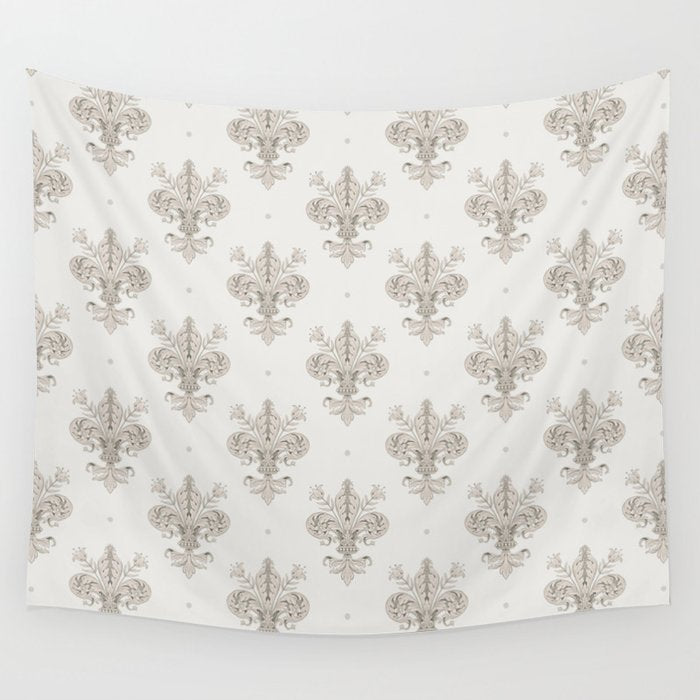 Fleur De Lis In Warm Grey Wall Tapestry Gallery Image 4