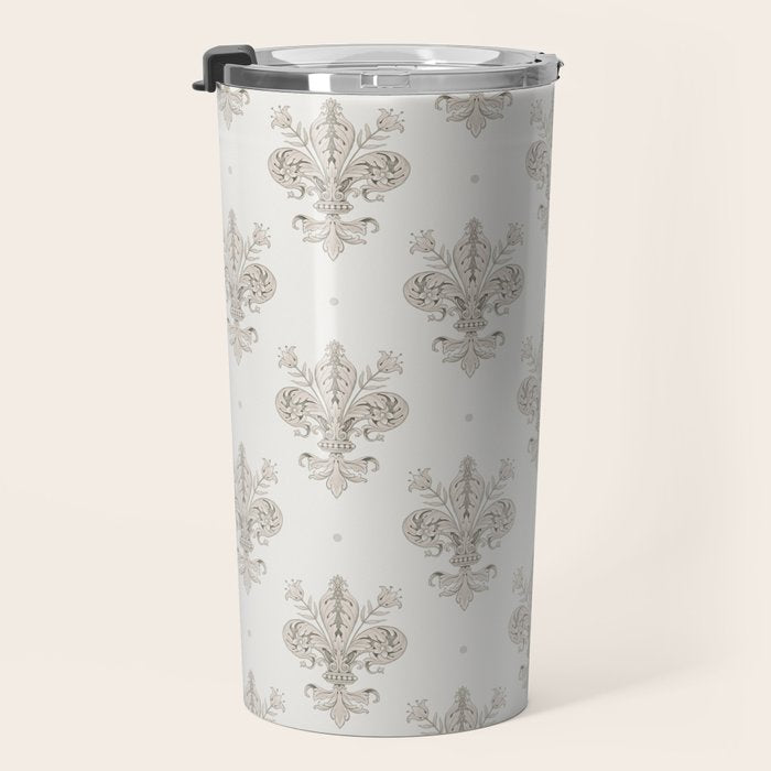 Fleur De Lis In Warm Grey Travel Mug Gallery Image 3
