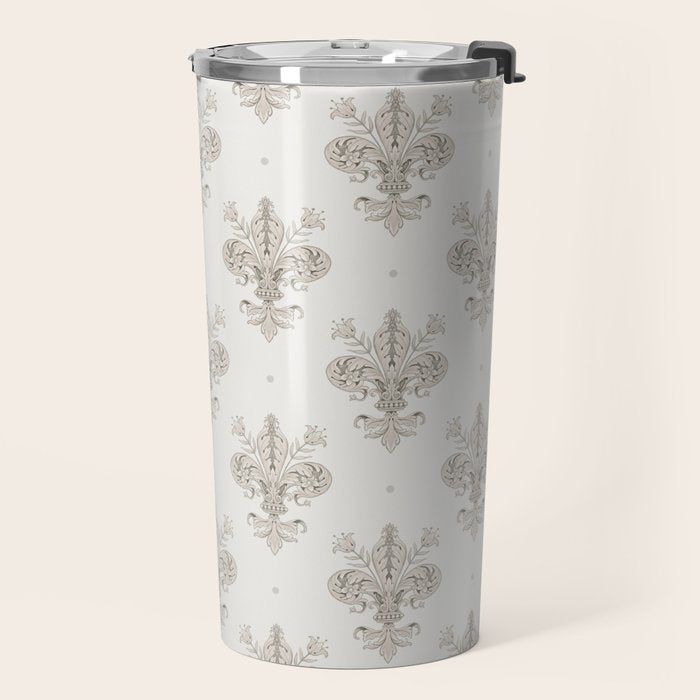 Fleur De Lis In Warm Grey Travel Mug Gallery Image 2