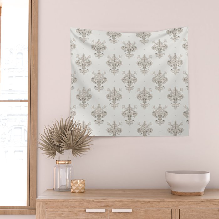 Fleur De Lis In Warm Grey Wall Tapestry Gallery Image 2