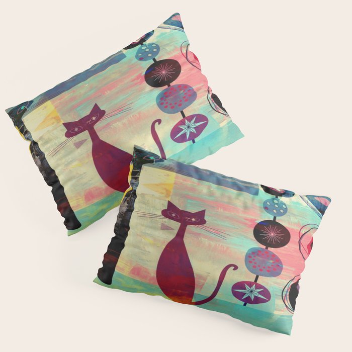Mid-Century Modern 2 Cats - Graffiti Style Pillow Sham Gallery Image 3