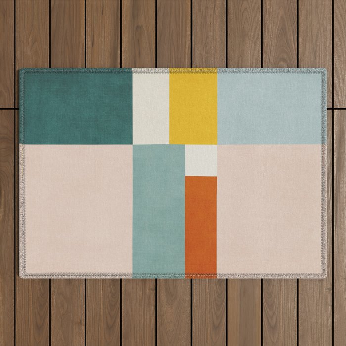 Geometric Minimalist Bright Pastel Tones Abstract Artwork Outdoor Rug Gallery Image 1