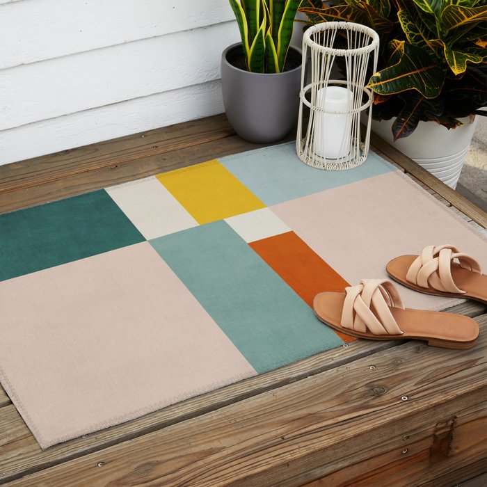 Geometric Minimalist Bright Pastel Tones Abstract Artwork Outdoor Rug Gallery Image 2