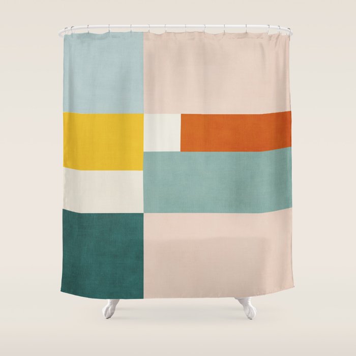 Geometric Minimalist Bright Pastel Tones Abstract Artwork Shower Curtain Gallery Image 1