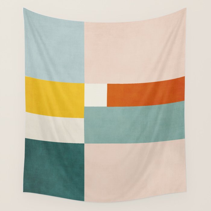 Geometric Minimalist Bright Pastel Tones Abstract Artwork Wall Tapestry Gallery Image 1