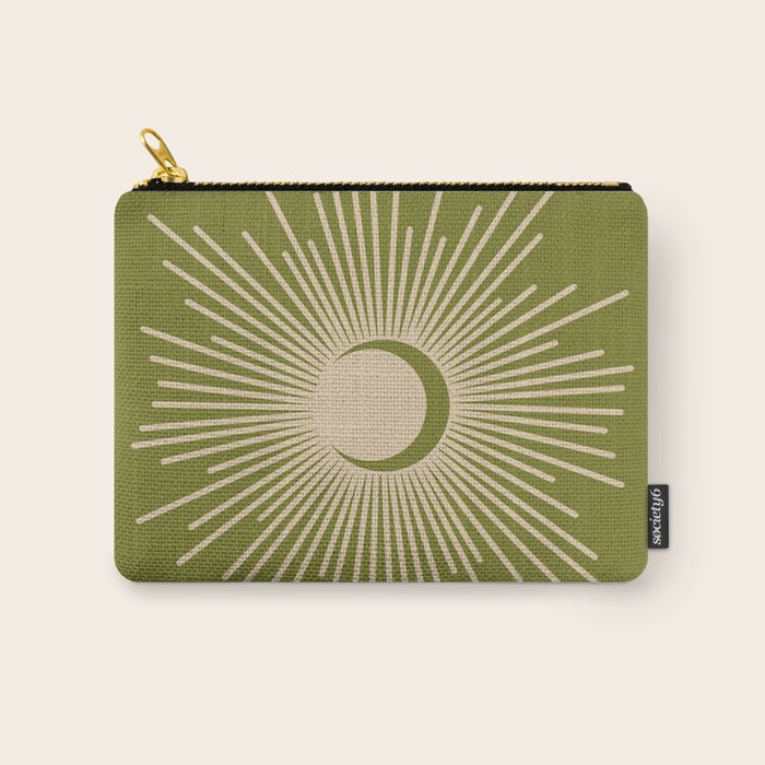 Sun and Moon 2 - Mid Century Modern Minimalism in Mid Mod Olive Green and Beige Carry All Pouch Gallery Image 1