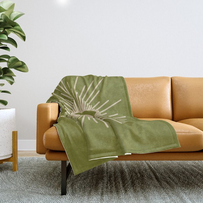 Sun and Moon 2 - Mid Century Modern Minimalism in Mid Mod Olive Green and Beige Throw Blanket Gallery Image 1