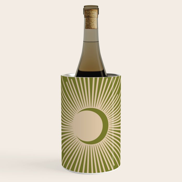 Sun and Moon 2 - Mid Century Modern Minimalism in Mid Mod Olive Green and Beige Wine Chiller Gallery Image 1