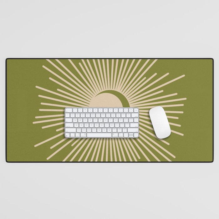 Sun and Moon 2 - Mid Century Modern Minimalism in Mid Mod Olive Green and Beige Desk Mat Gallery Image 1