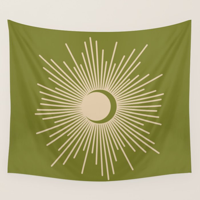 Sun and Moon 2 - Mid Century Modern Minimalism in Mid Mod Olive Green and Beige Wall Tapestry Gallery Image 4